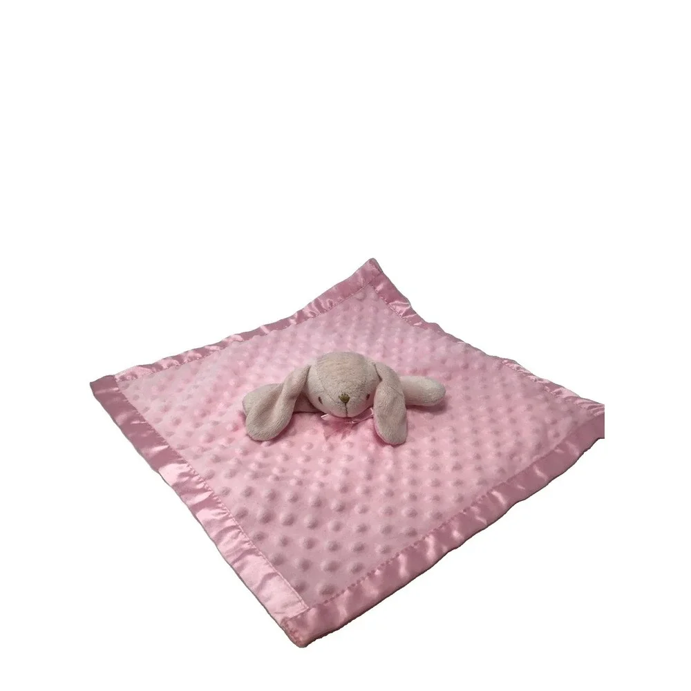 Pink Bunny Rabbit Baby Lovey Minky Dots Satin Trim Security Blanket 16
